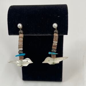 Vintage fetish abalone bird earrings